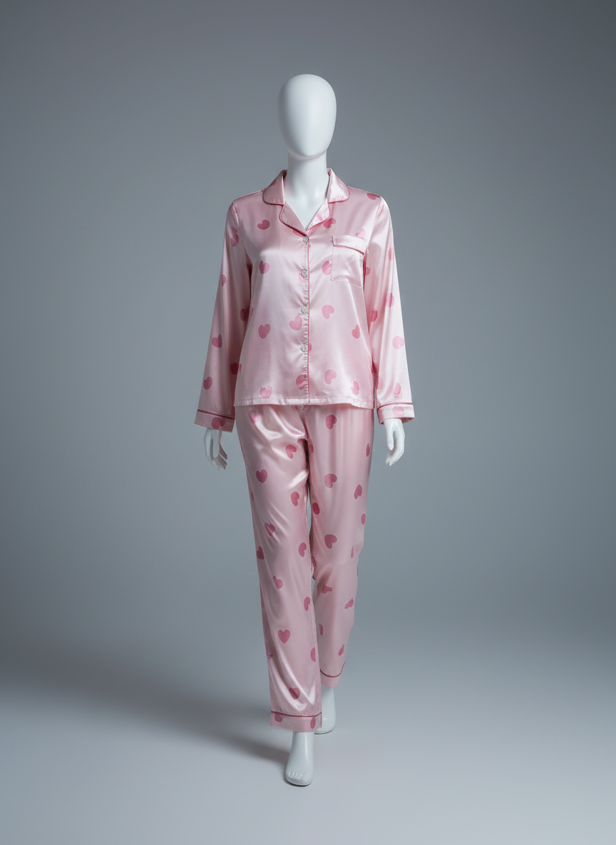 Pyjama pink hearts en satin