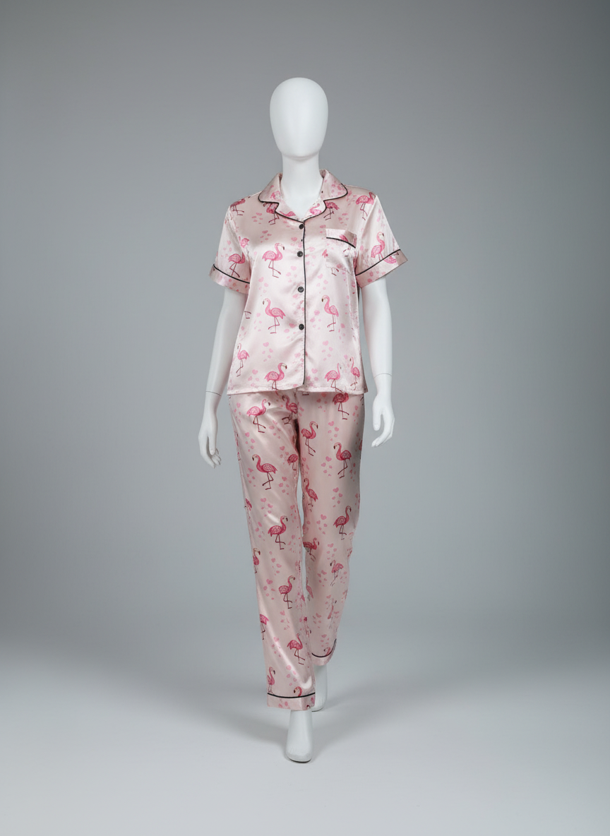 Pyjama flamingo en Satin