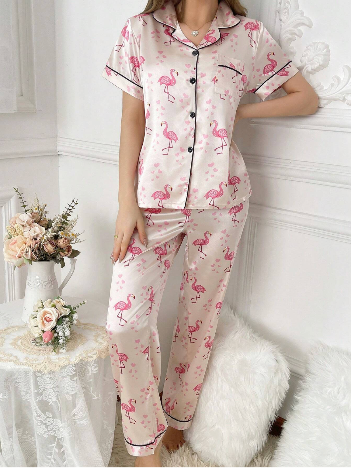 Pyjama flamingo en Satin