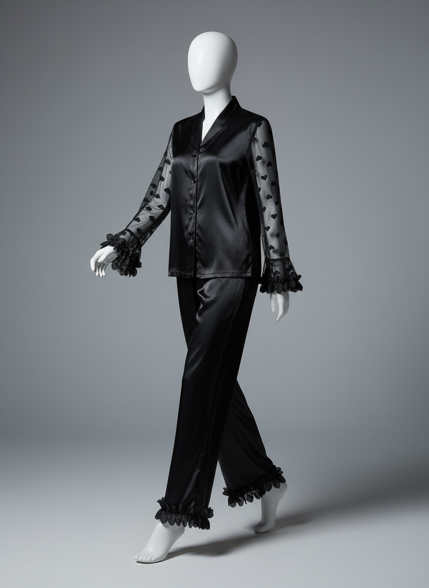 Pyjama glamour satiné en dentelle