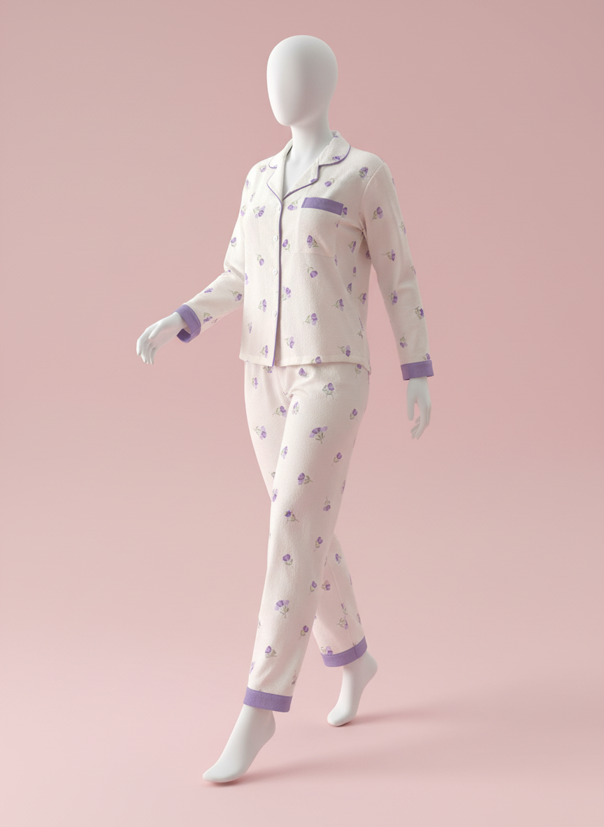 Pyjama floral mauve en lin