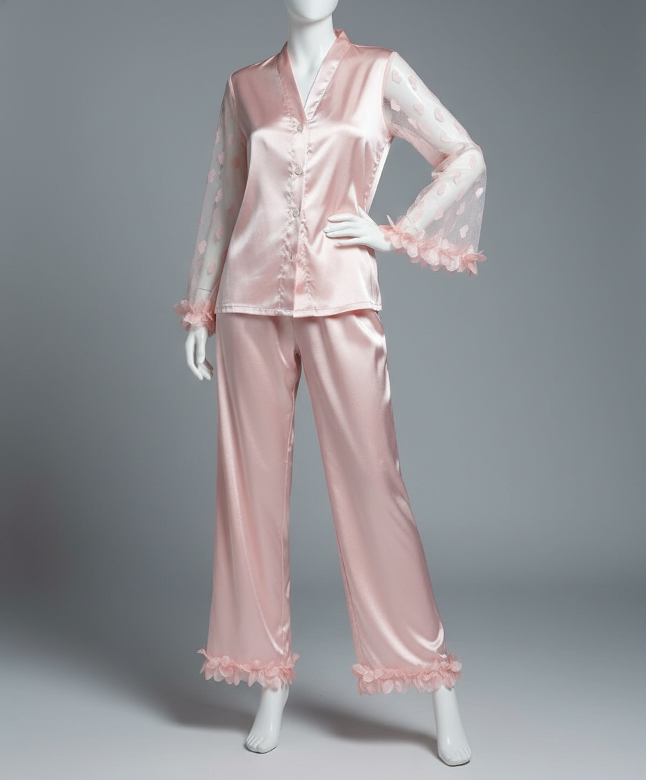 Pyjama glamour satiné en dentelle